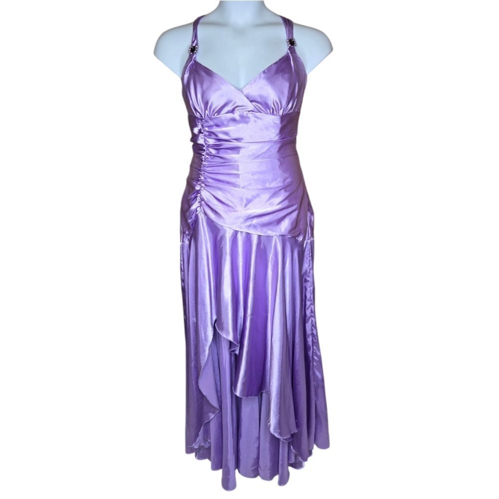 VINTAGE Y2K Gunne Sax satin lilac purple halter tie back corset prom dress L/15